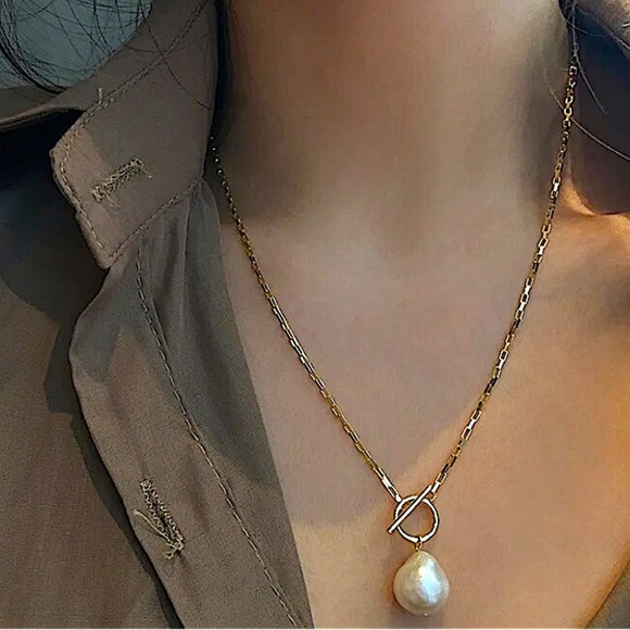 Gold Filled Pearl Drop Necklace, Toggle, 18K Gold Filled, Gift For Mom - Picture 1 of 10